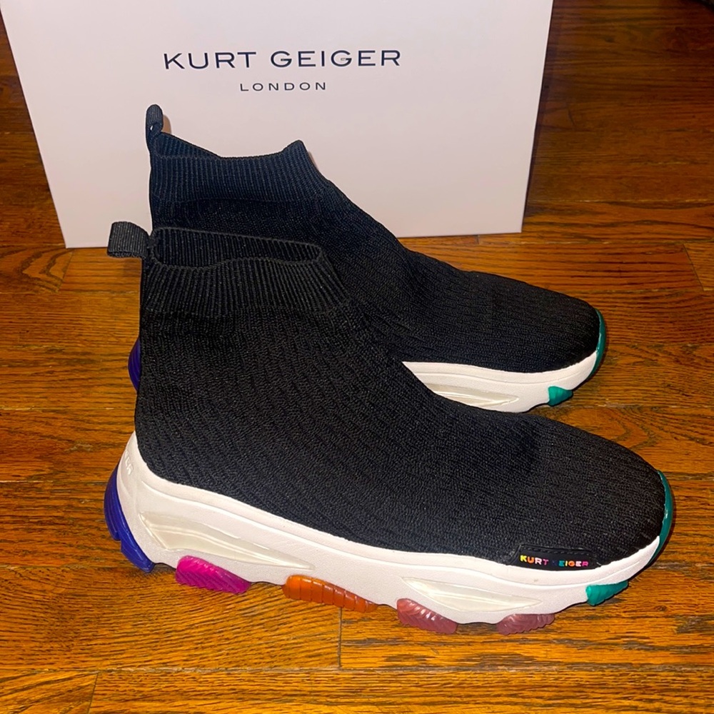 Kurt Geiger Lettie Knit Sock Black Sneakers Multi Color Soles